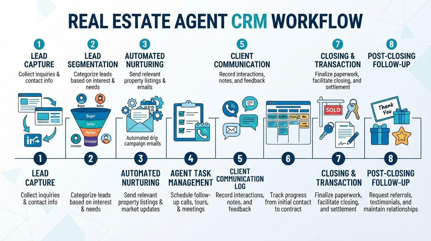 crm management workflow real estate agents 2026