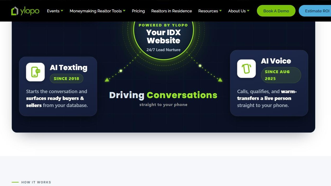 Ylopo AI texting and voice bot for real estate lead follow-up and database reactivation