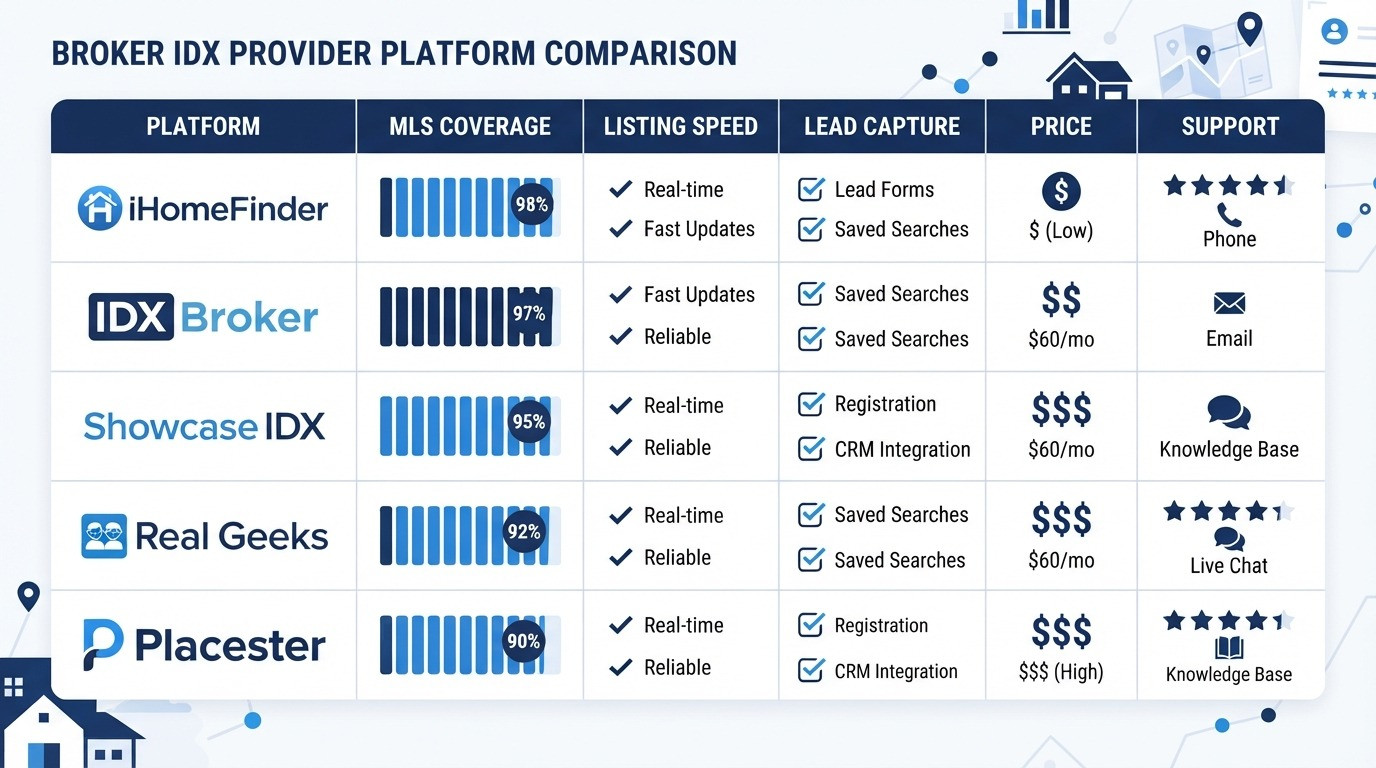 broker idx provider comparison chart 2026