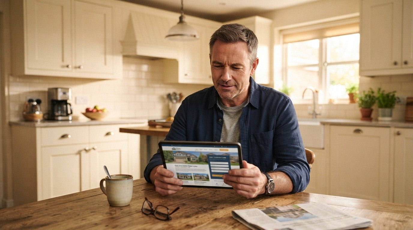seller landing pages real estate homeowner browsing on tablet 2026