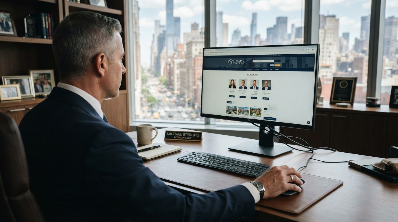 real estate broker website design broker reviewing brokerage site on monitor 2026