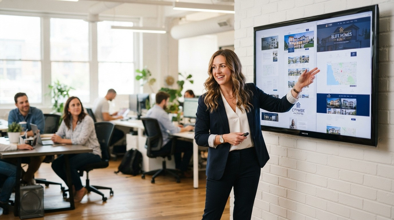 real estate web design companies agency presenting portfolio to client 2026