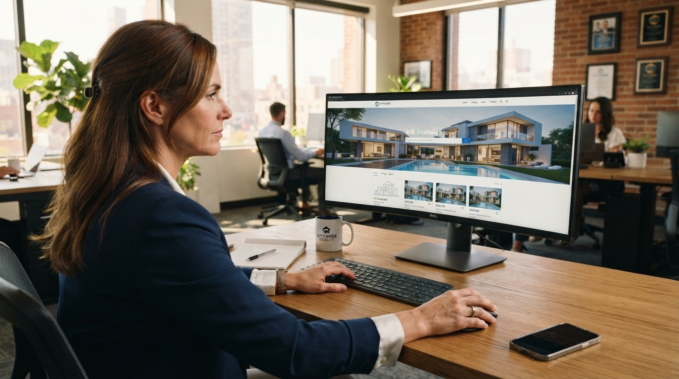 realtor website design agent reviewing mockup on monitor 2026