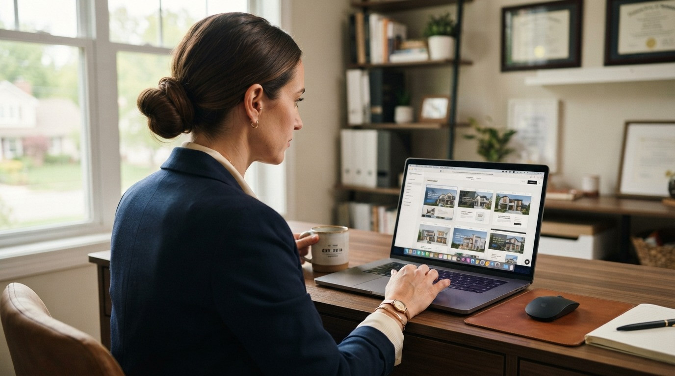 web design for real estate agents agent comparing website options on laptop 2026