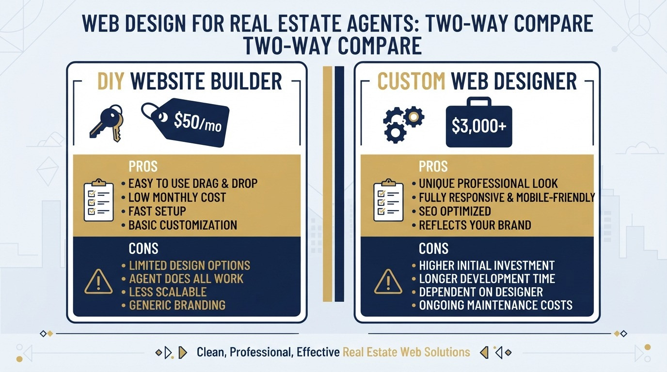 web design for real estate agents diy vs custom designer cost comparison 2026