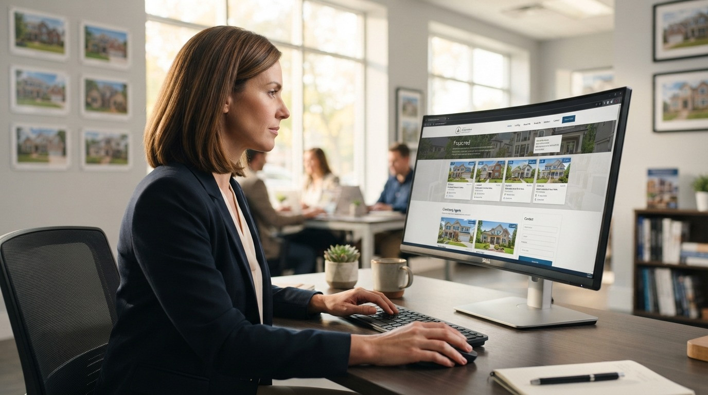 real estate website builder agent working on laptop 2026
