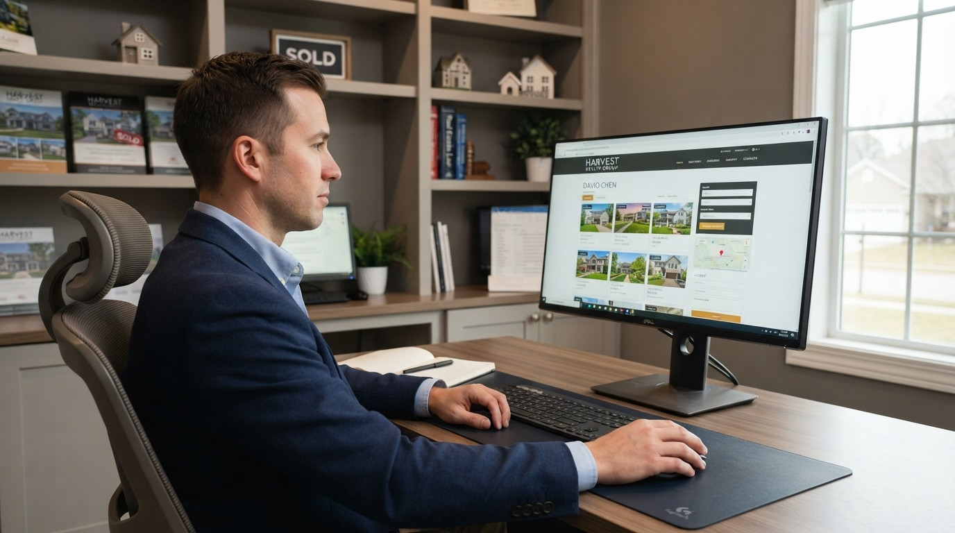 real estate agent website builder professional working on laptop 2026