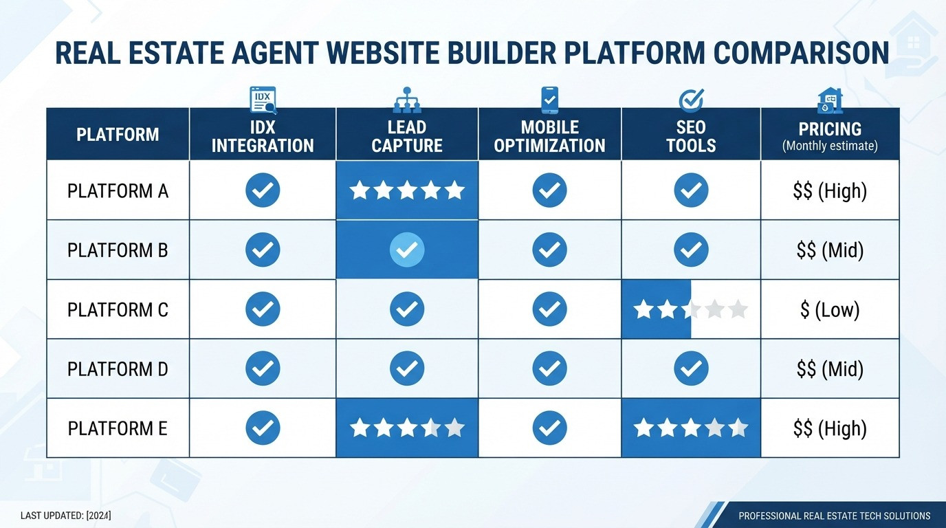 real estate agent website builder comparison chart 2026