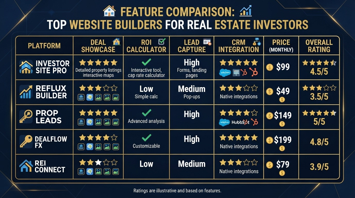 best website builder for real estate investors comparison chart 2026