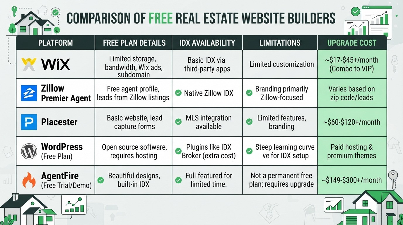 free real estate website builder comparison chart 2026