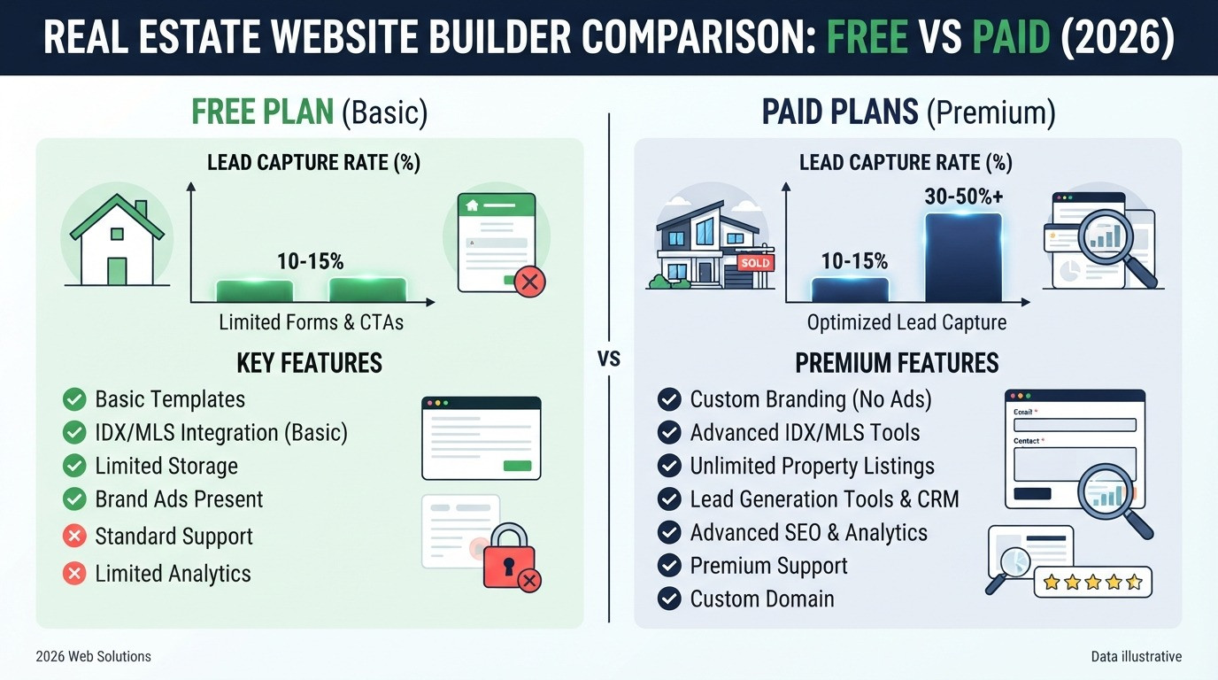 free real estate website builder vs paid plan comparison 2026