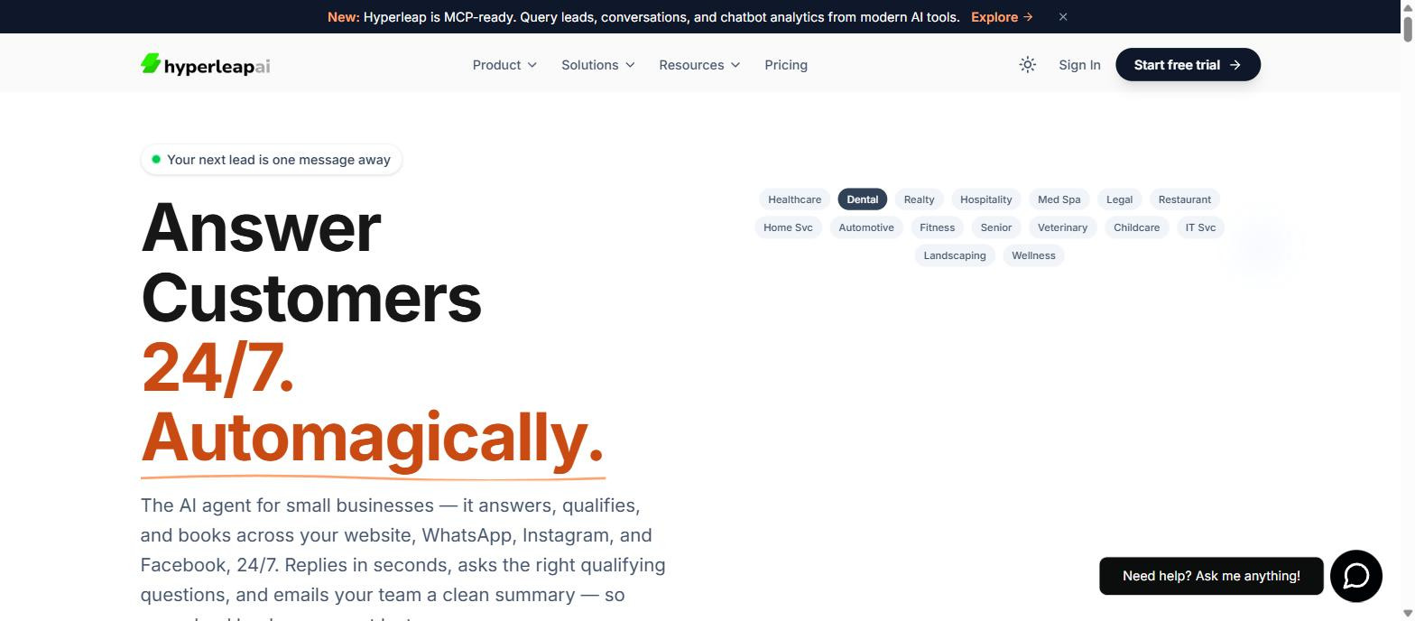 Hyperleap AI listing-trained chatbot customer service for real estate