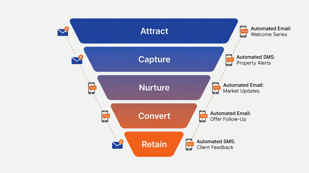 crm marketing funnel real estate stages attract capture nurture convert