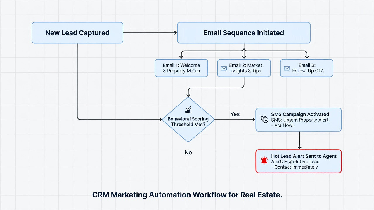 crm marketing automation workflow real estate lead nurture 2026