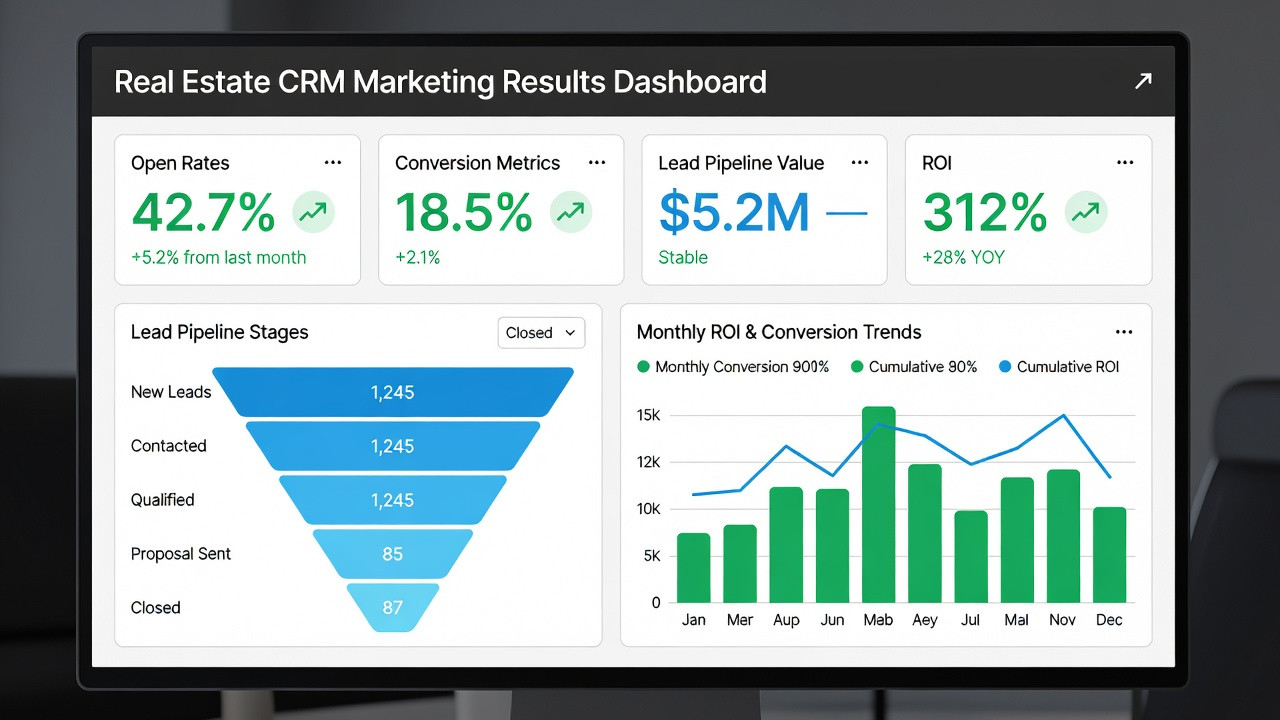 crm marketing real estate results metrics roi dashboard 2026