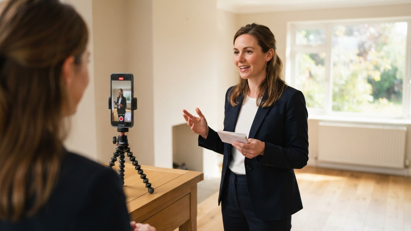 agent recording video testimonial content for website