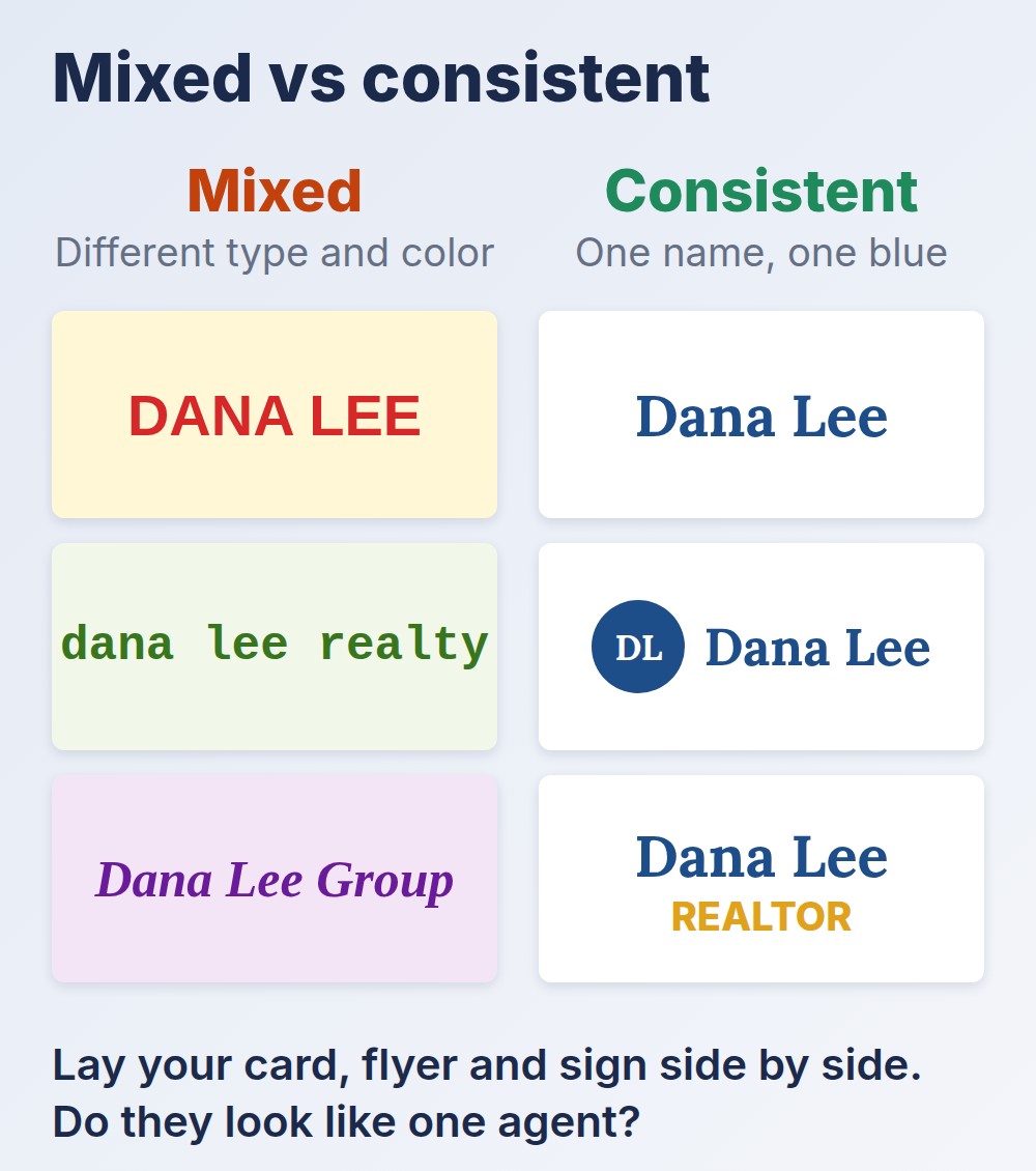 real estate branding mixed look compared with a consistent look across three pieces