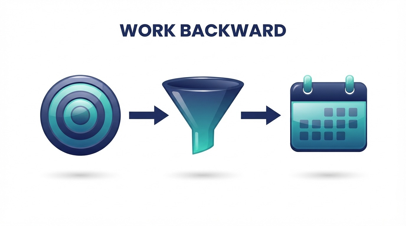 real estate marketing plan work backward from goal infographic