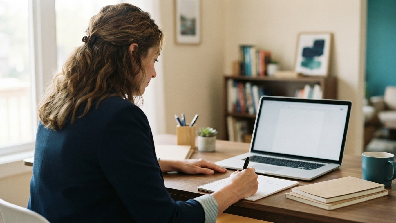 real estate agent bio agent drafting a bio outline on a notepad