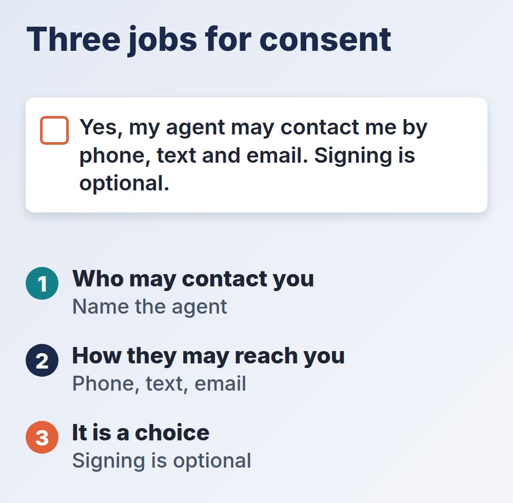 real estate open house sign in sheet consent line: who may contact you, how, and that signing is optional