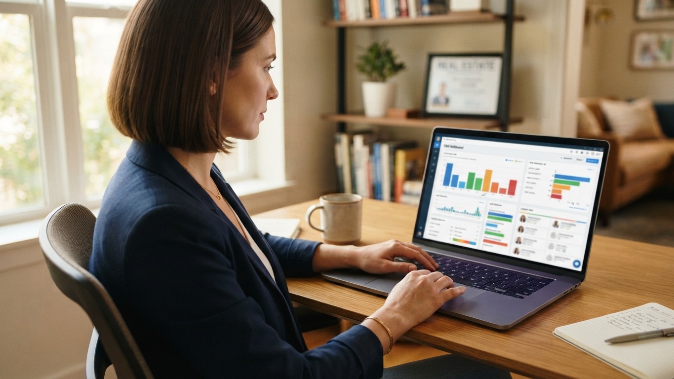 real estate agent reviewing lead dashboard to lower cost per lead for real estate agents