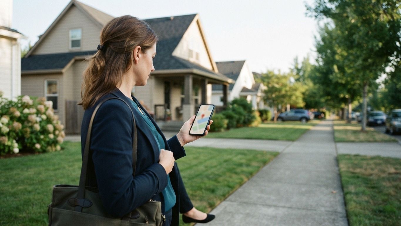 google business profile for realtors agent checking a local map result on a phone