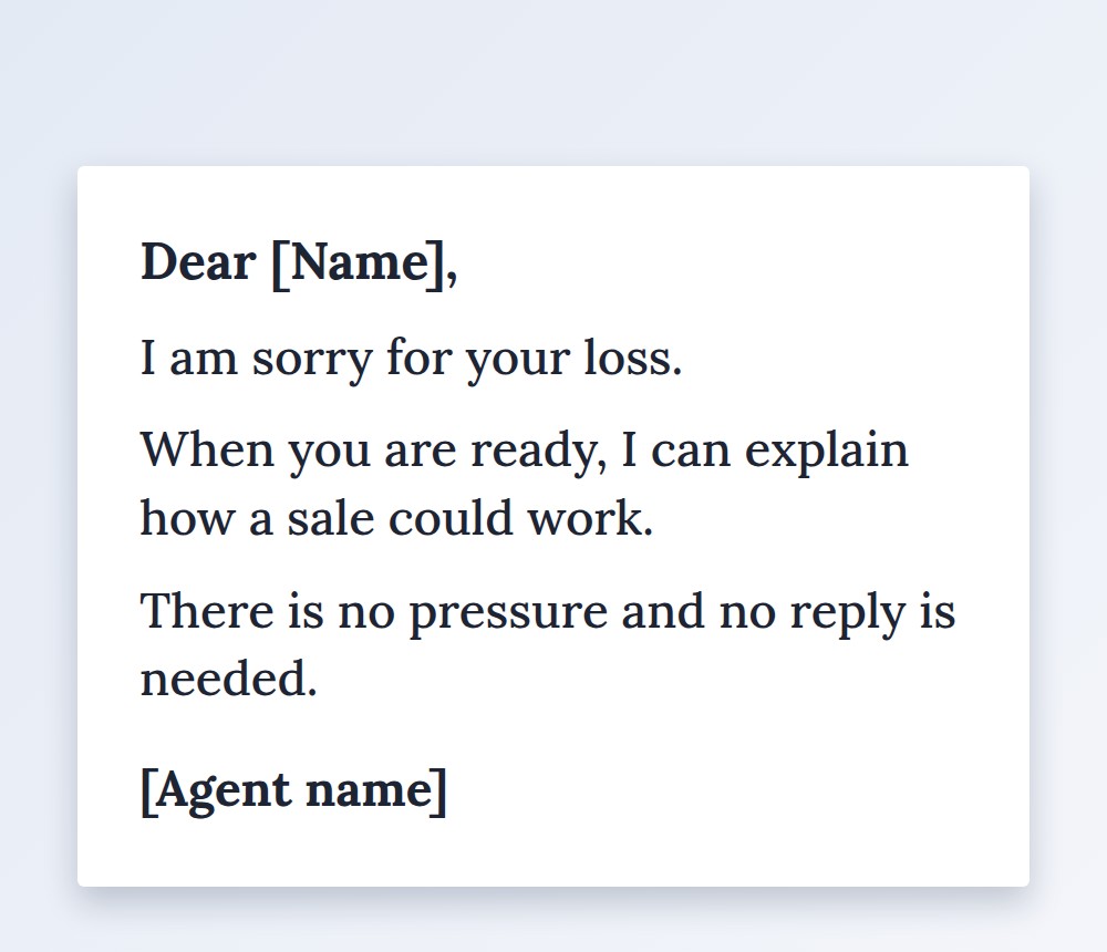 probate real estate leads sample note to a personal representative