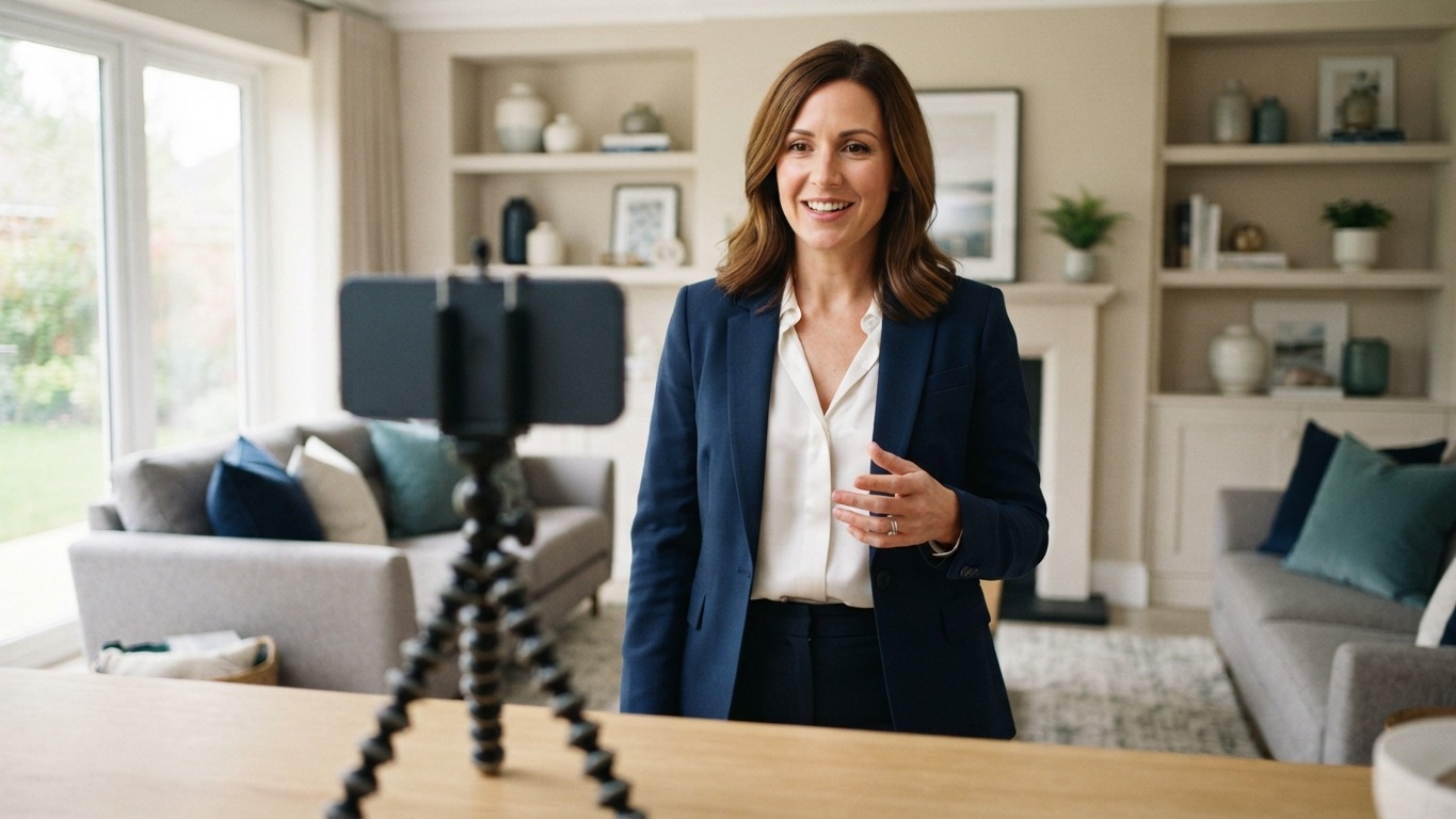 agent filming a short video on a phone mounted on a tripod