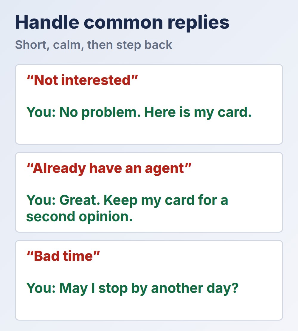 three common replies at the door and short answers