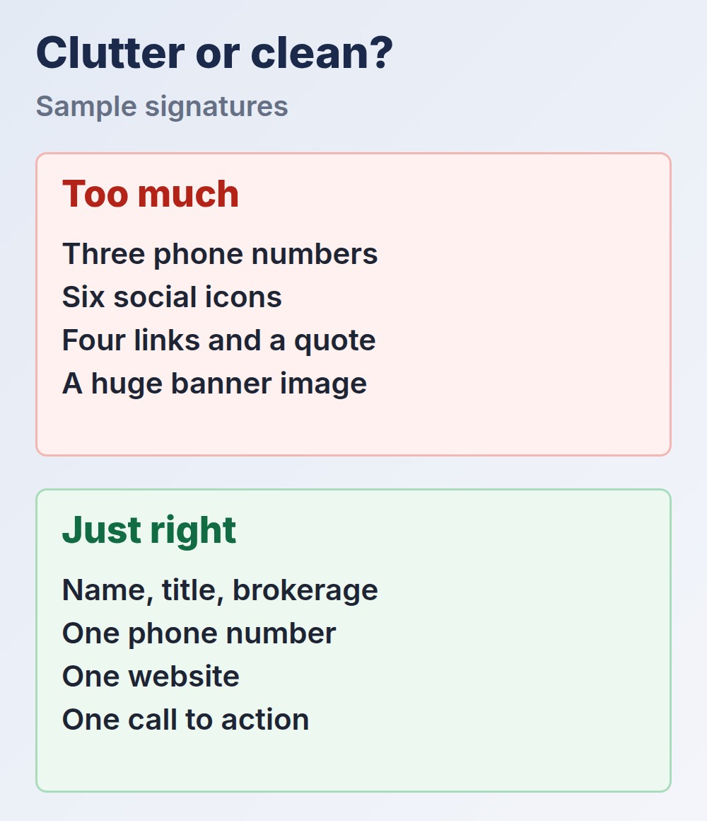 cluttered email signature versus a clean one