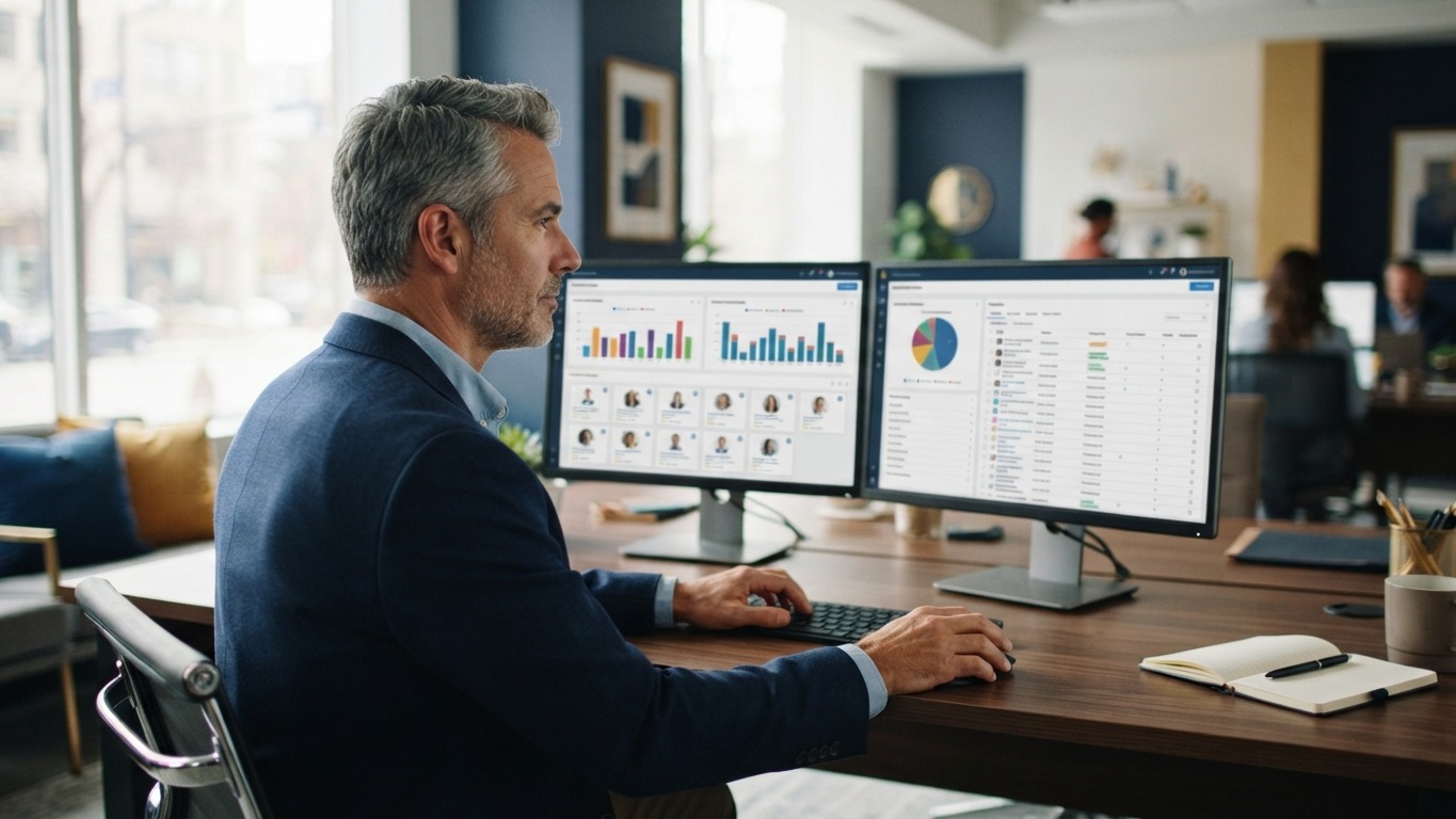 real estate brokerage technology adoption reviewed by a brokerage owner at a desk
