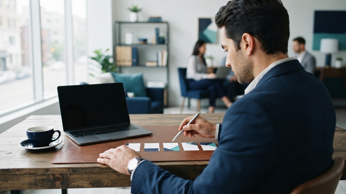 real estate agent business card blank card layouts spread on an agent desk