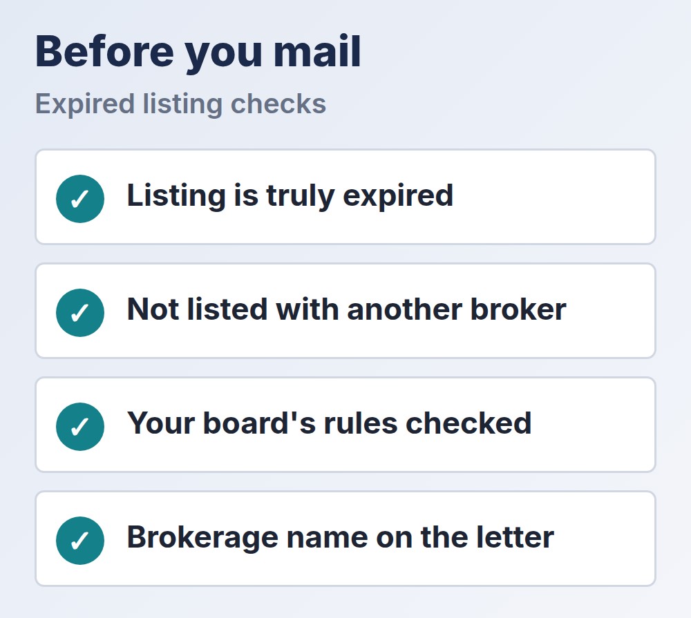 checks before mailing an expired listing letter